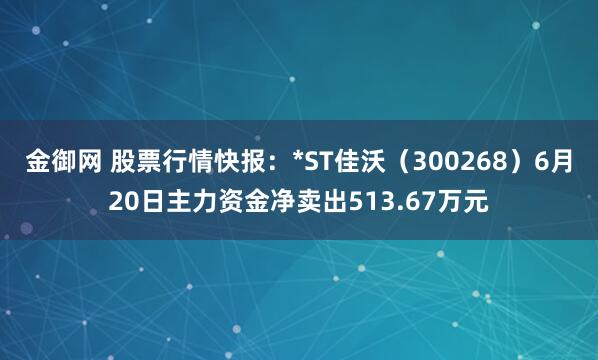 金御网 股票行情快报：*ST佳沃（300268）6月20日主力资金净卖出513.67万元