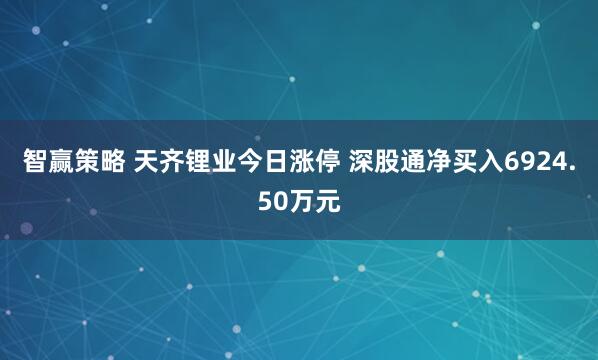 智赢策略 天齐锂业今日涨停 深股通净买入6924.50万元